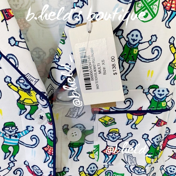 Roller Rabbit Back To School Monkey Polo Pajamas in Multi X-Small (XS) New NWT - Picture 5 of 16